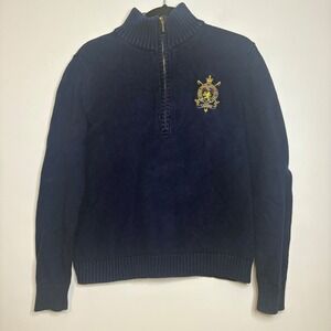 Ralph Lauren Women's Quarter-Zip Cotton Knit Pullover Sweater Large